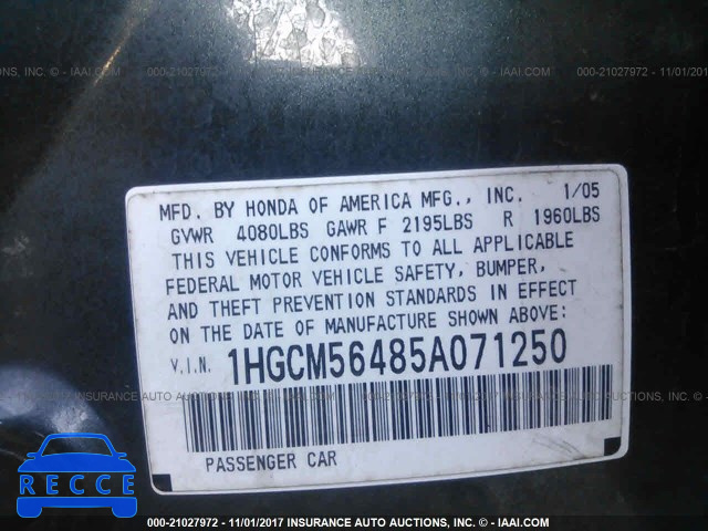 2005 Honda Accord 1HGCM56485A071250 image 8