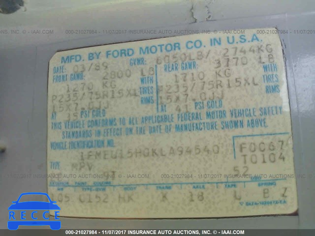 1989 Ford Bronco U100 1FMEU15H0KLA94540 image 8