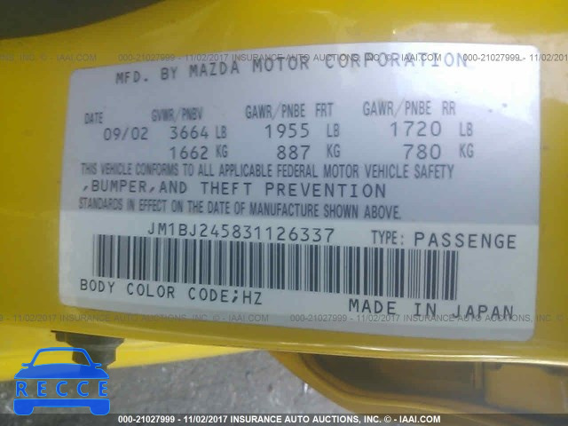 2003 Mazda Protege JM1BJ245831126337 зображення 8