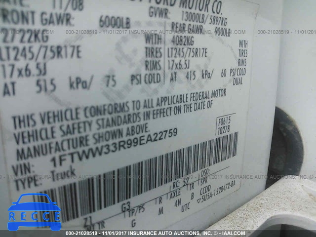 2009 Ford F350 SUPER DUTY 1FTWW33R99EA22759 зображення 8