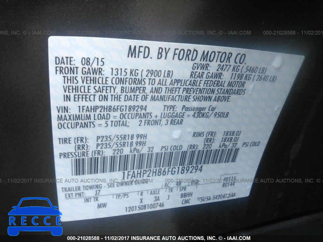 2015 Ford Taurus SEL 1FAHP2H86FG189294 зображення 8