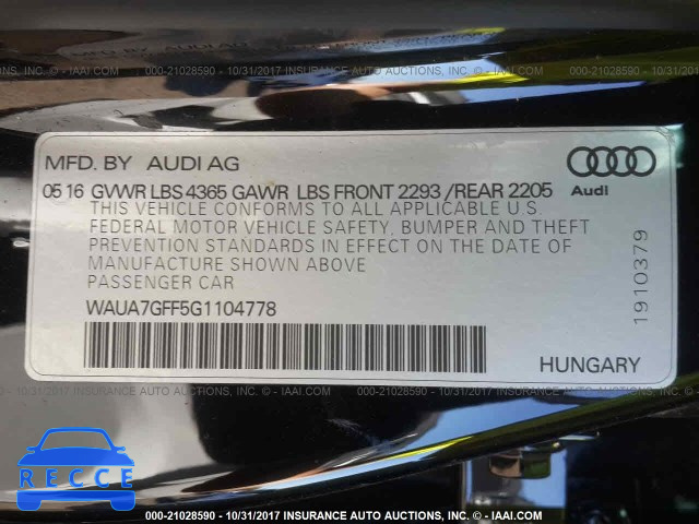 2016 Audi A3 PREMIUM WAUA7GFF5G1104778 зображення 8