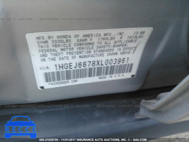 1999 Honda Civic LX 1HGEJ6678XL003961 Bild 8