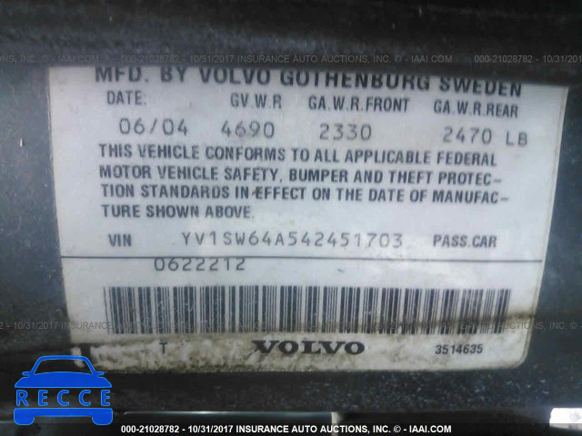 2004 Volvo V70 YV1SW64A542451703 зображення 8