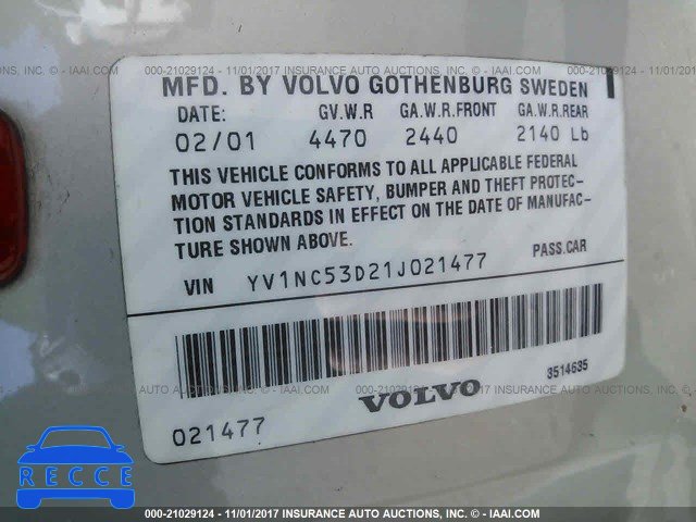2001 Volvo C70 TURBO YV1NC53D21J021477 image 8