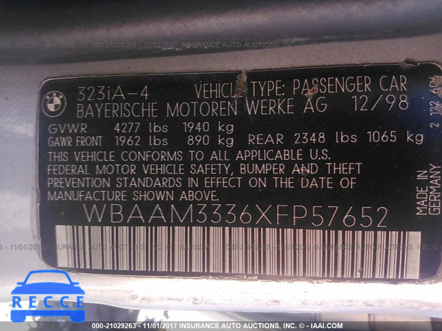1999 BMW 323 I AUTOMATICATIC WBAAM3336XFP57652 image 8
