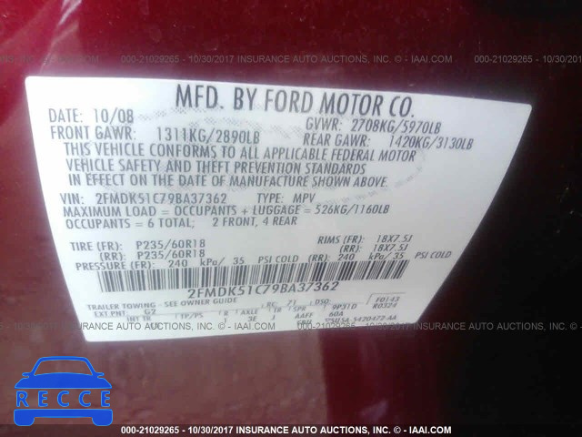 2009 Ford Flex SE 2FMDK51C79BA37362 Bild 8