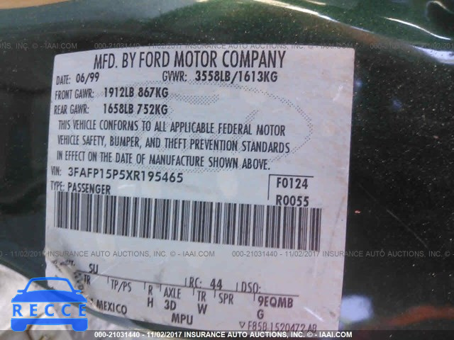 1999 Ford Escort SE 3FAFP15P5XR195465 image 8