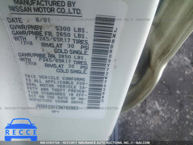 2002 Nissan Pathfinder JN8DR09Y72W702885 image 8