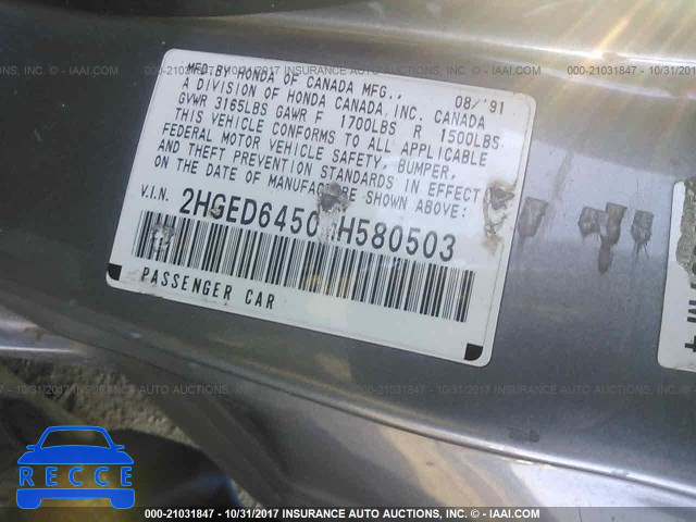 1991 HONDA CIVIC 2HGED6450MH580503 image 8