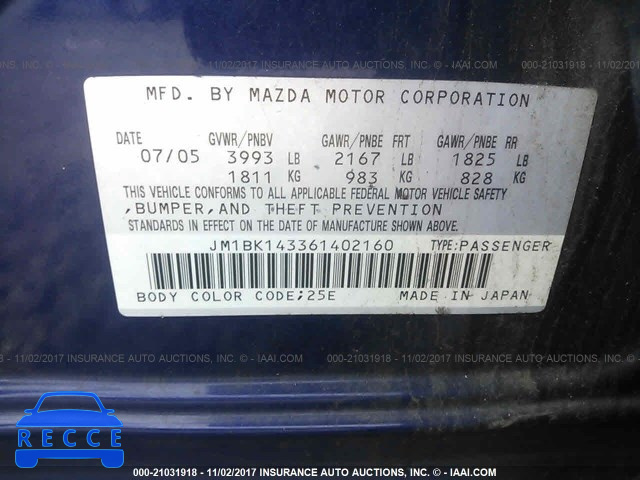 2006 Mazda 3 JM1BK143361402160 зображення 8