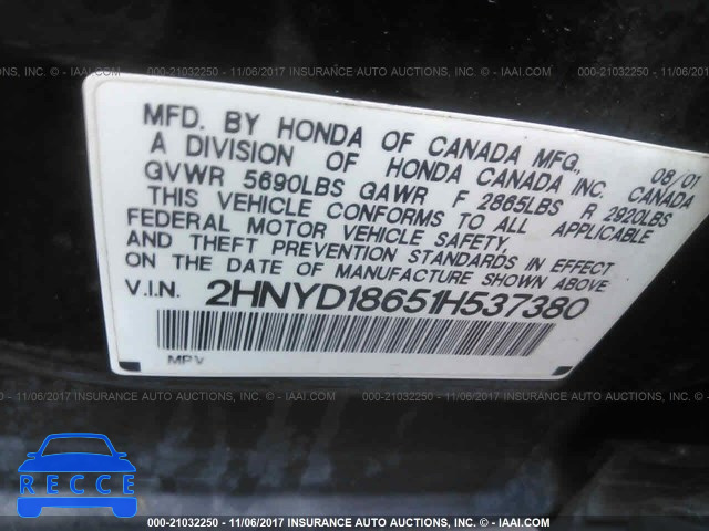 2001 Acura MDX TOURING 2HNYD18651H537380 image 8