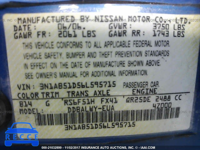 2006 Nissan Sentra 3N1AB51D56L595715 image 8