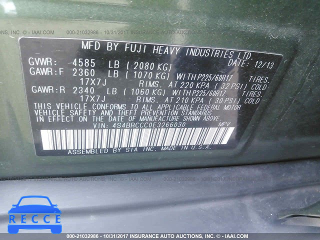 2014 Subaru Outback 2.5I PREMIUM 4S4BRCCC0E3266030 image 8