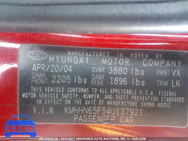 2004 Hyundai Tiburon KMHHN65F54U137921 image 8