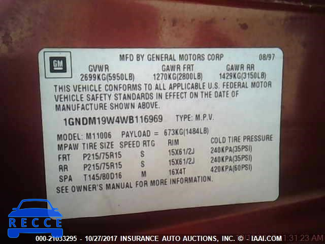 1998 Chevrolet Astro 1GNDM19W4WB116969 image 8