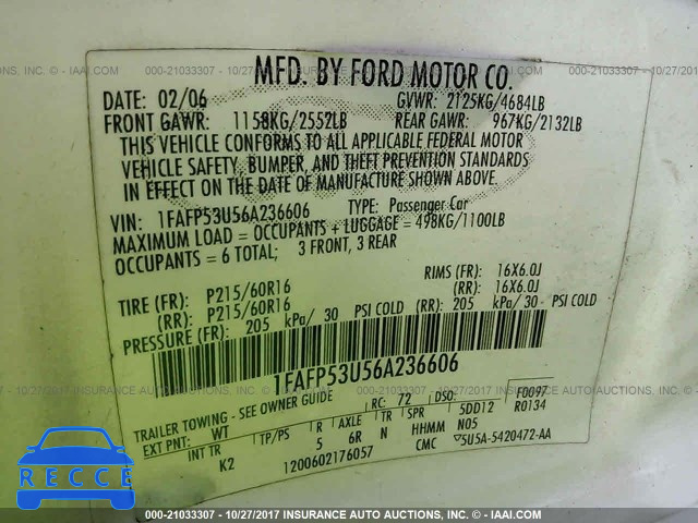 2006 Ford Taurus SE 1FAFP53U56A236606 image 8