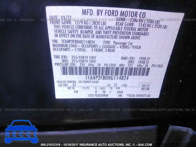 2017 FORD TAURUS 1FAHP2F80HG114824 image 8