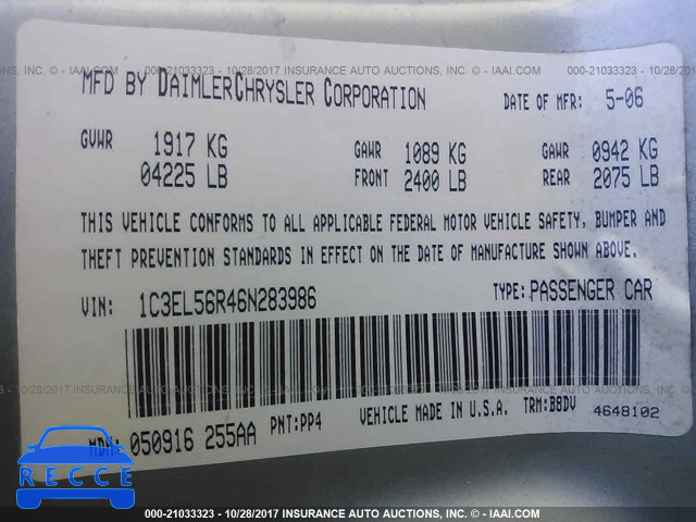 2006 Chrysler Sebring TOURING 1C3EL56R46N283986 image 8