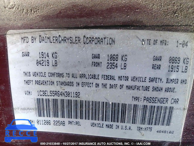 2004 CHRYSLER SEBRING 1C3EL55R64N301192 image 8