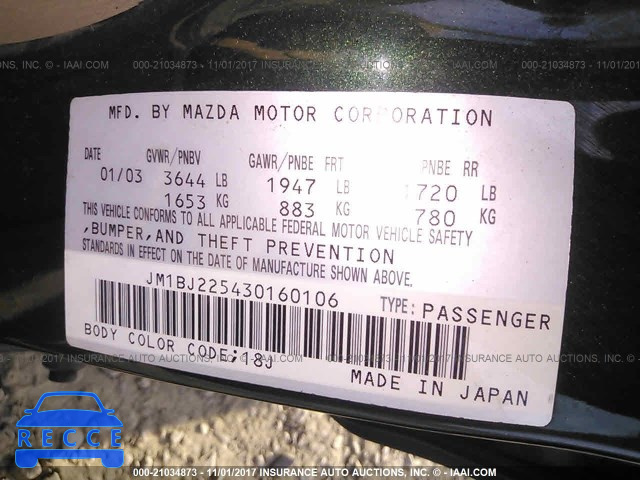 2003 Mazda Protege DX/LX/ES JM1BJ225430160106 image 8