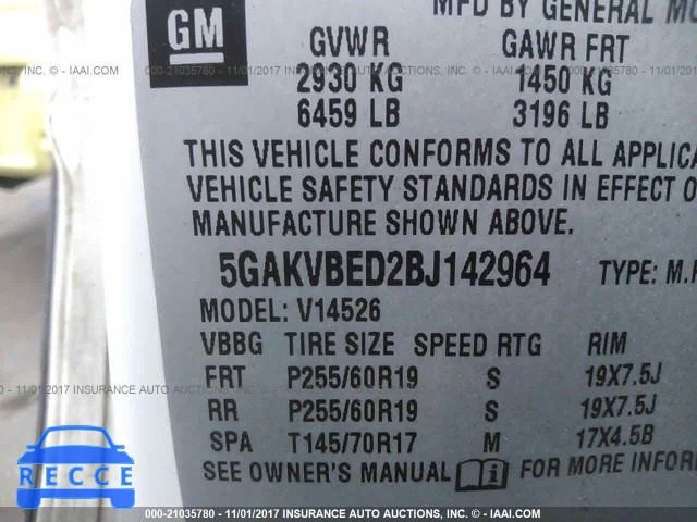 2011 Buick Enclave 5GAKVBED2BJ142964 image 8