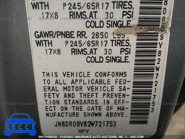 2002 Nissan Pathfinder LE/SE JN8DR09Y82W721753 image 8