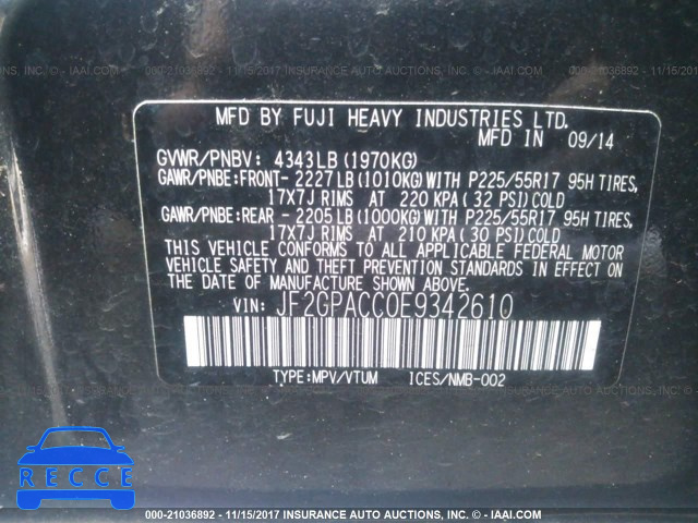 2014 Subaru Xv Crosstrek 2.0 PREMIUM JF2GPACC0E9342610 image 8