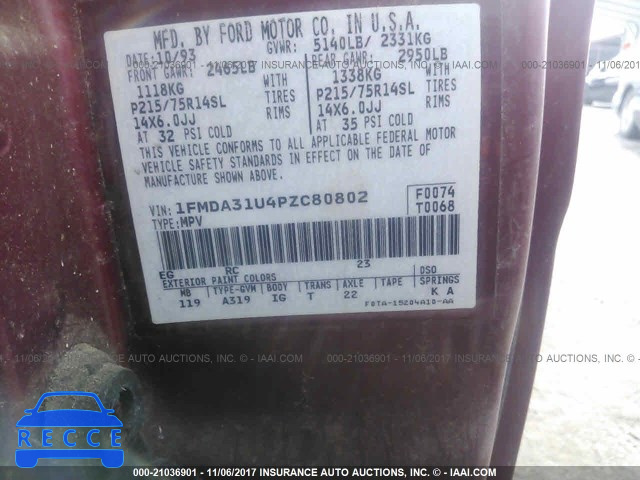 1993 Ford Aerostar 1FMDA31U4PZC80802 image 8