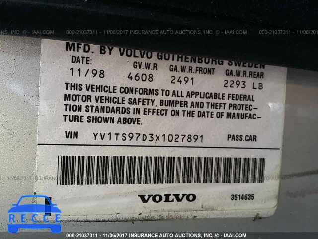 1999 VOLVO S80 YV1TS97D3X1027891 image 8