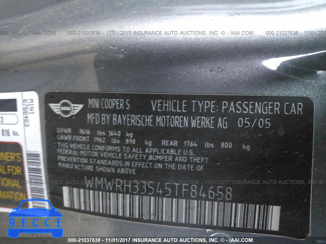 2005 Mini Cooper WMWRH33545TF84658 image 8