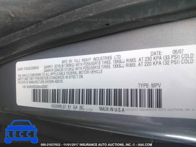 2008 Subaru Tribeca LIMITED 4S4WX93D484403567 image 8