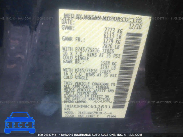 2011 Nissan Pathfinder S/LE/SE 5N1AR1NB4BC612631 image 8
