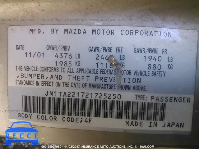2002 Mazda Millenia JM1TA221721725250 зображення 8