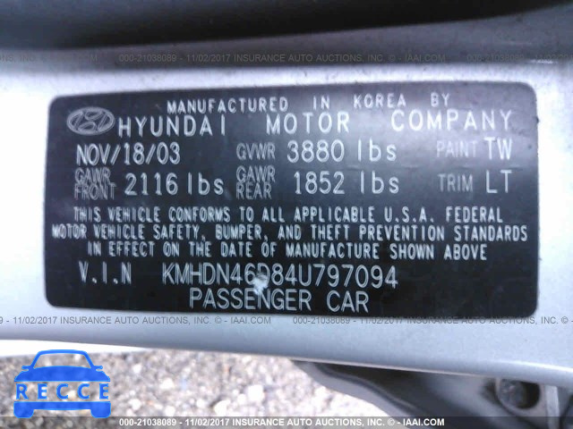 2004 Hyundai Elantra GLS/GT KMHDN46D84U797094 зображення 8