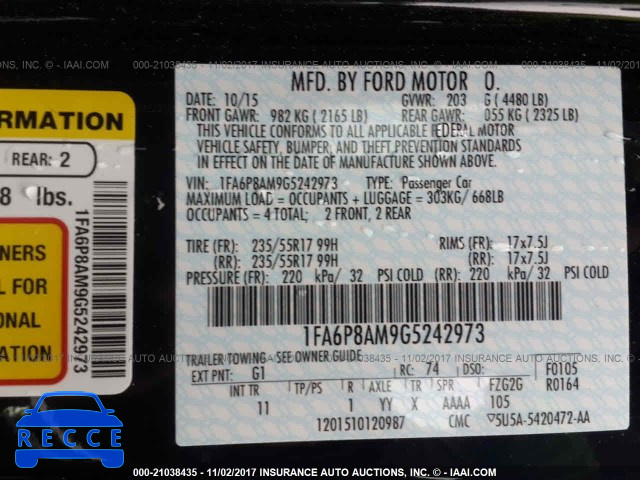 2016 Ford Mustang 1FA6P8AM9G5242973 зображення 8