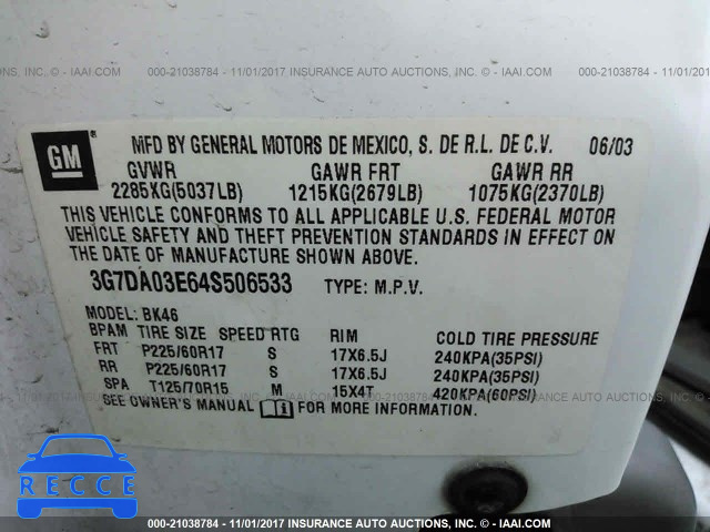 2004 Pontiac Aztek 3G7DA03E64S506533 image 8