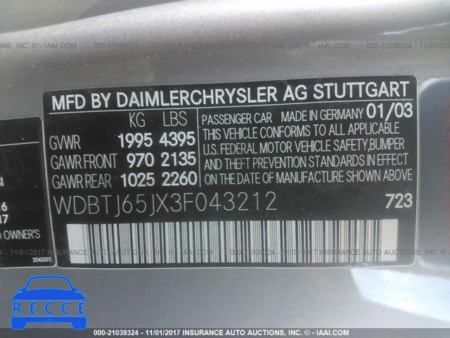 2003 Mercedes-benz CLK 320C WDBTJ65JX3F043212 зображення 8
