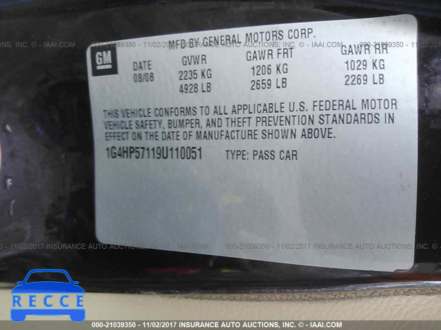 2009 Buick Lucerne CX 1G4HP57119U110051 image 8