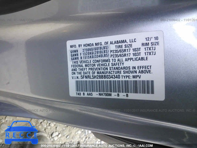 2011 Honda Odyssey LX 5FNRL5H28BB034340 image 8