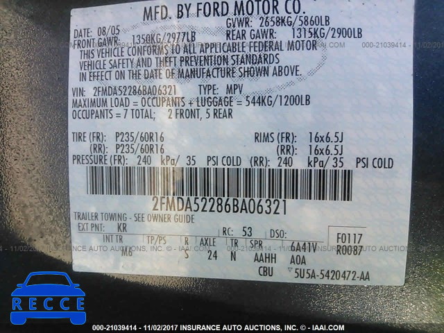 2006 FORD FREESTAR SEL 2FMDA52286BA06321 Bild 8