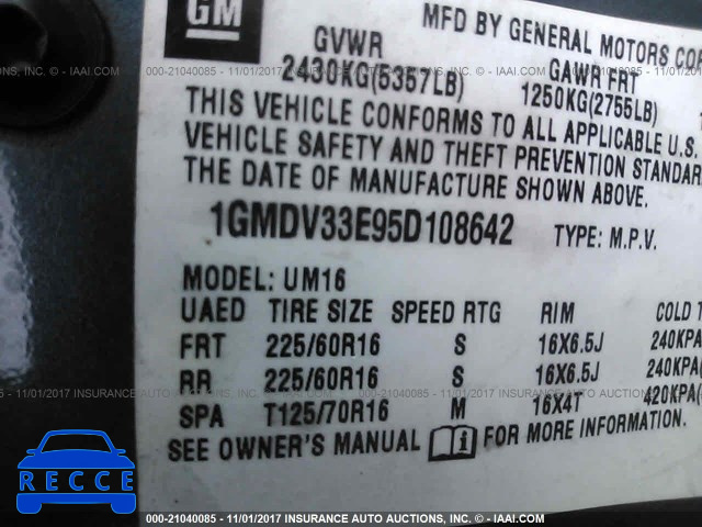 2005 Pontiac Montana LUXURY 1GMDV33E95D108642 зображення 8