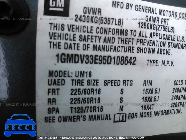 2005 Pontiac Montana LUXURY 1GMDV33E95D108642 Bild 8