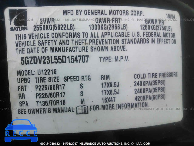 2005 Saturn Relay 3 5GZDV23L55D154707 Bild 8