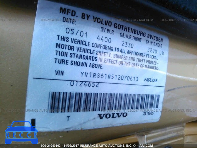 2001 Volvo S60 YV1RS61R512070613 image 8