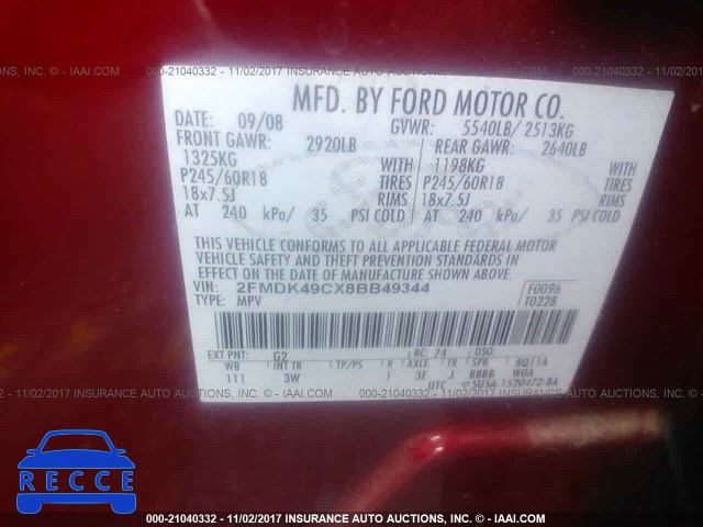 2008 Ford Edge 2FMDK49CX8BB49344 image 8