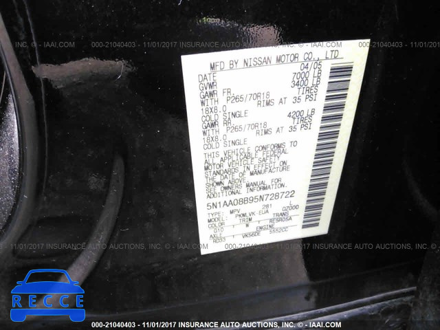 2005 Nissan Armada SE/LE 5N1AA08B95N728722 image 8