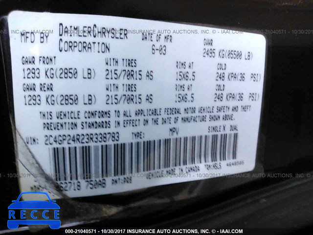 2003 Chrysler Town & Country 2C4GP24R23R338783 image 8