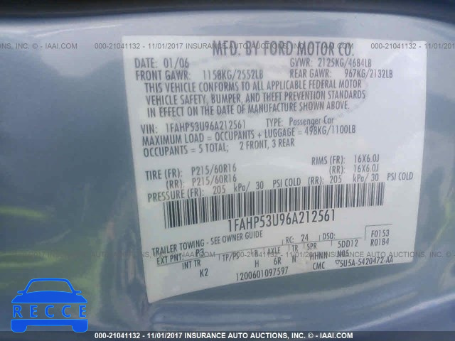 2006 Ford Taurus 1FAHP53U96A212561 image 8