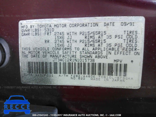1992 Toyota Previa LE JT3AC12R1N1015738 image 8